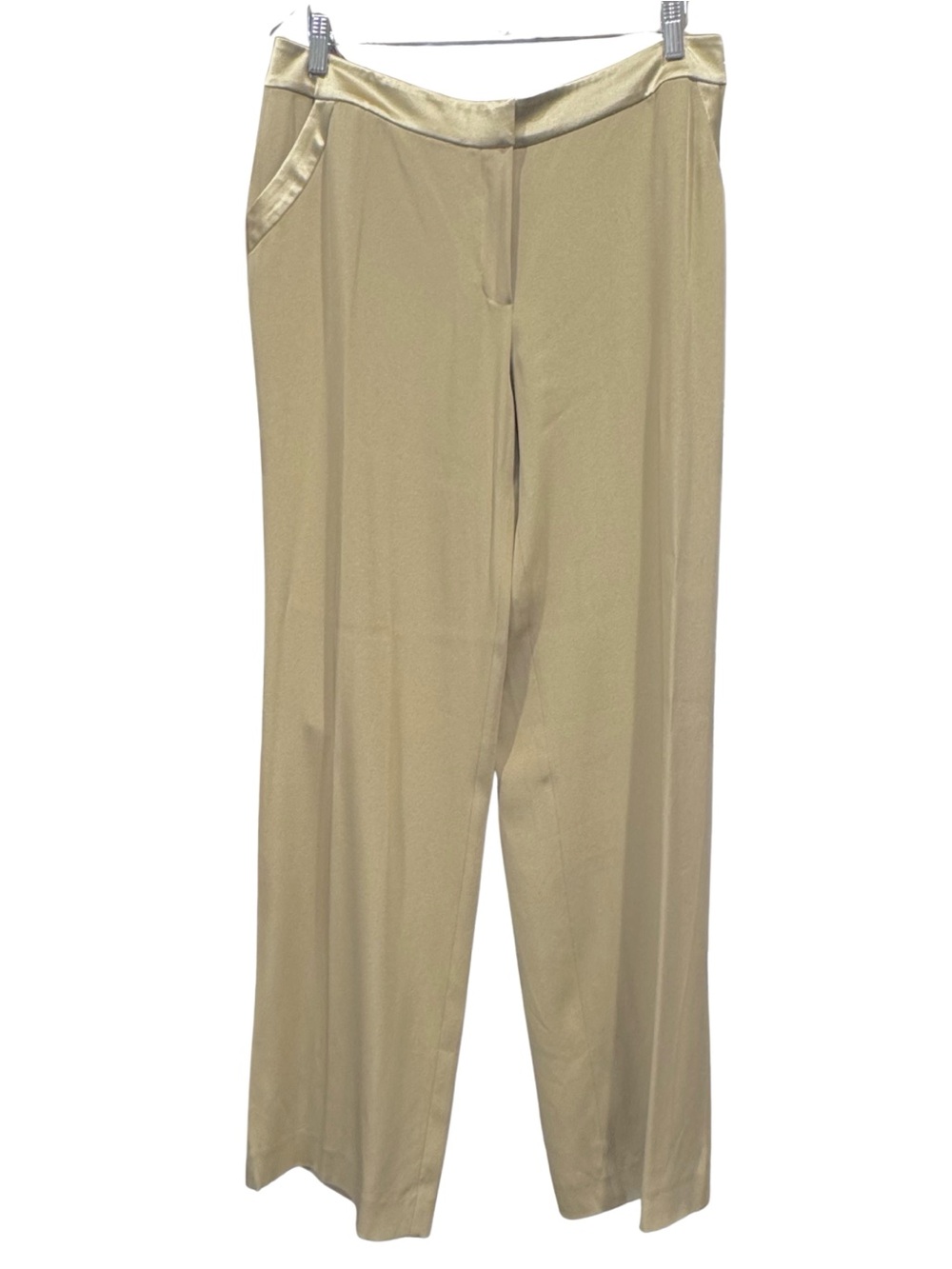 St. John Evening Womens 14 Silk Satin Wide Leg Pants Champagne Taupe Y2K Vintage